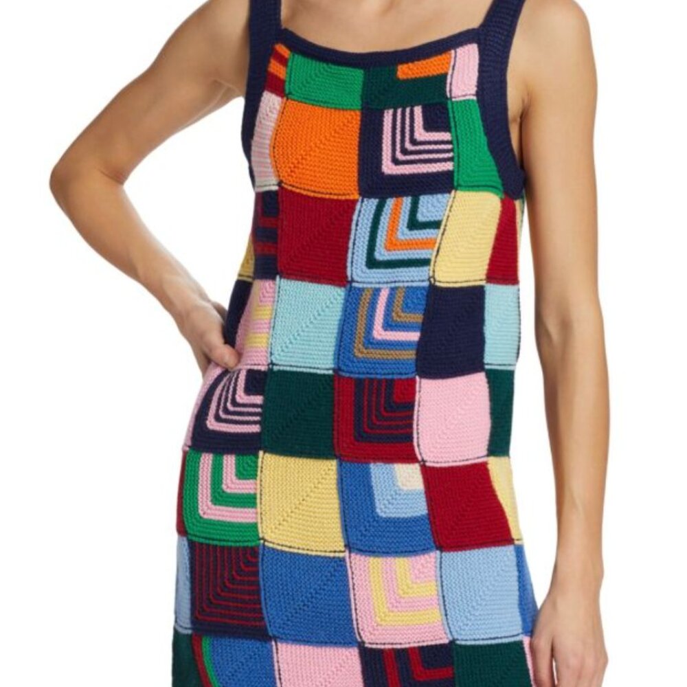 Re/Done Multicolor Knit Patchwork Mini Sweater Dr… - image 5